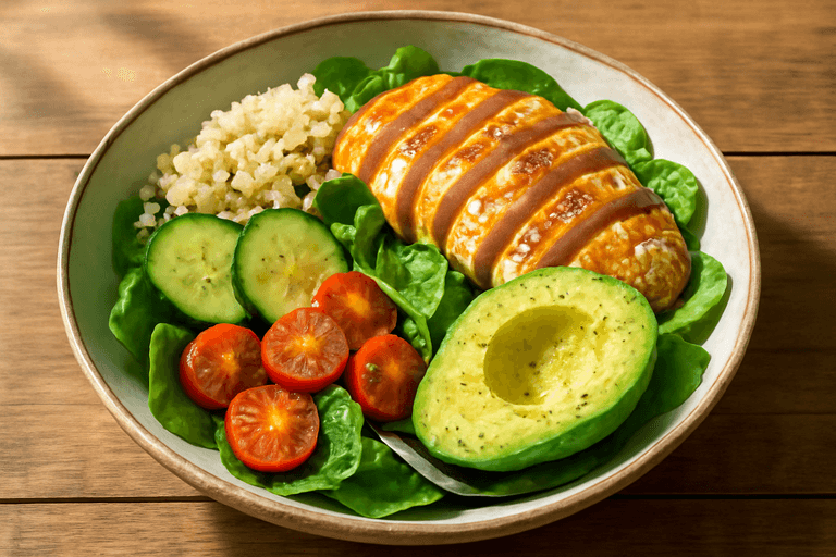 Proteinrik kycklingsallad med avokado och quinoa