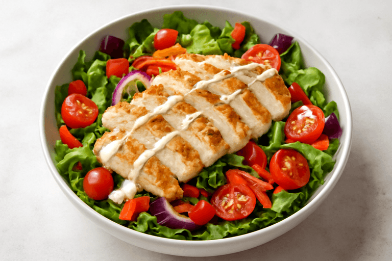 Salată de pui cu legume crocante și dressing ușor