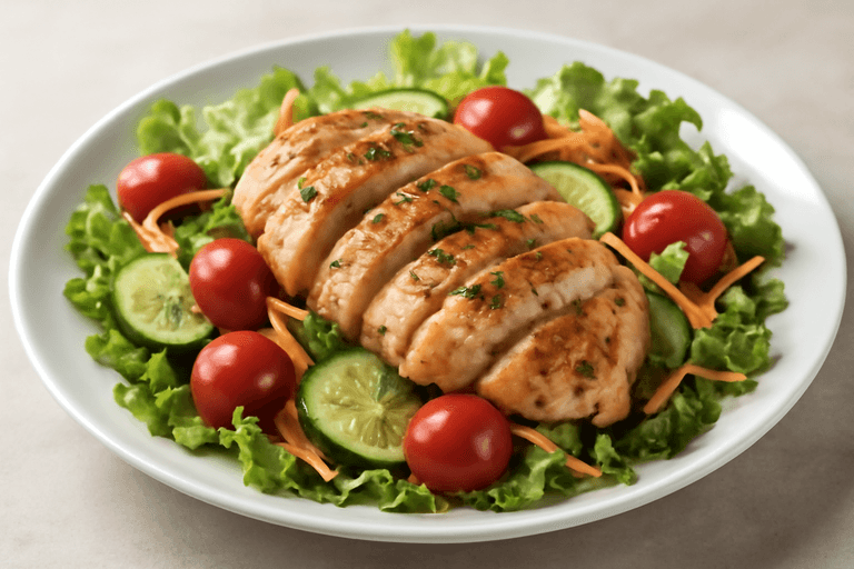 سلطة الدجاج المشوي بالخضار الطازجة