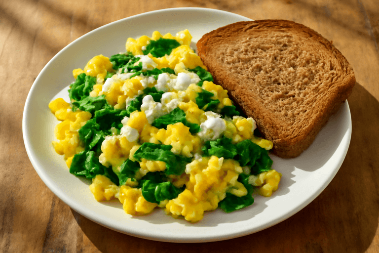 فطور البيض مع السبانخ والجبنة الكلاسيكي