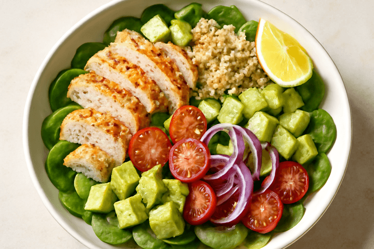 Fräsch kycklingsallad med quinoa och avokado