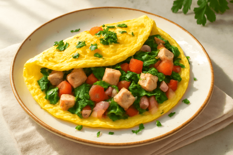 Omelette clásico de verduras y pechuga de pavo