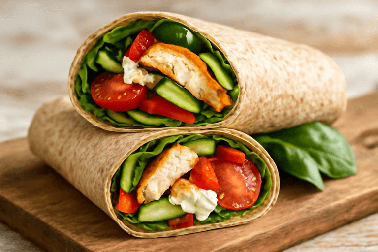 Kraftvoller Hähnchen-Gemüse-Wrap