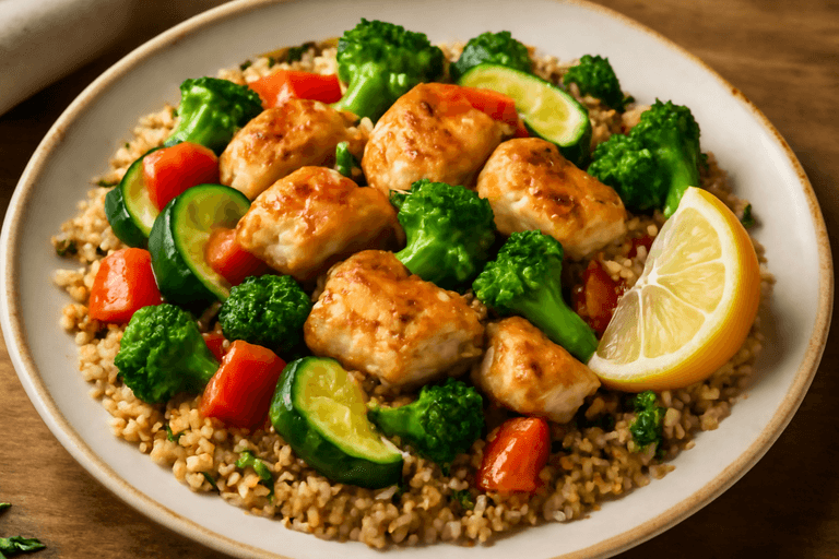 Proteinreiche Hähnchen-Gemüse-Pfanne mit Quinoa