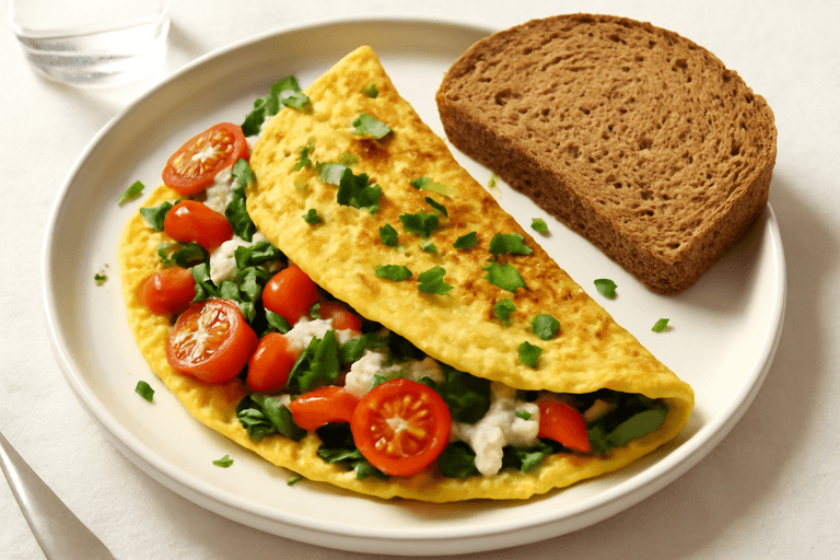 Proteinreiches Gemüse-Omelett mit Vollkornbrot