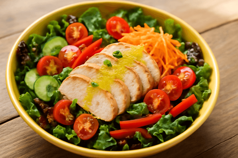 Leichter Hähnchen-Salat mit buntem Gemüse