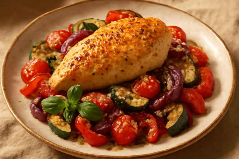Hähnchenbrust mit mediterranem Ofengemüse