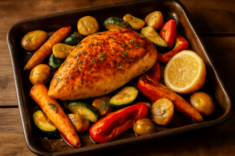 Poulet rôti aux légumes du jardin