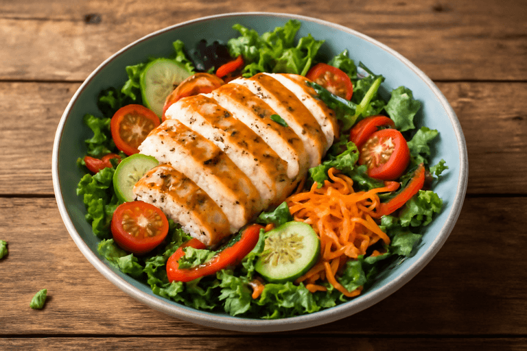 Salată clasică de pui la grătar cu legume crocante