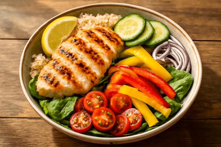 Grillet Kyllingsalat med Quinoa og Fargerike Grønnsaker