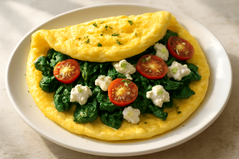Proteinrik klassisk omelett med spenat och tomat
