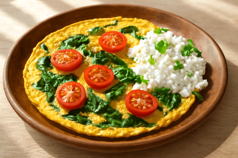 Omletă Clasică cu Spanac și Roșii