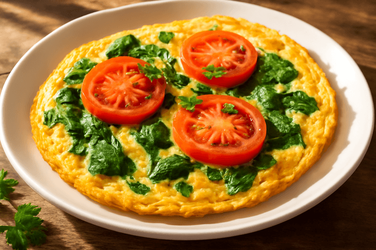 Omelette clásico con espinacas y tomate
