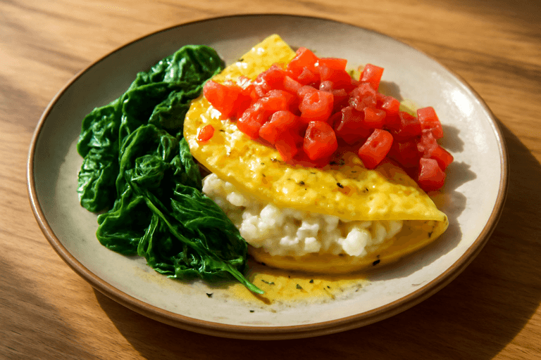 Omletă Clasică Proteică cu Spanac și Roșii