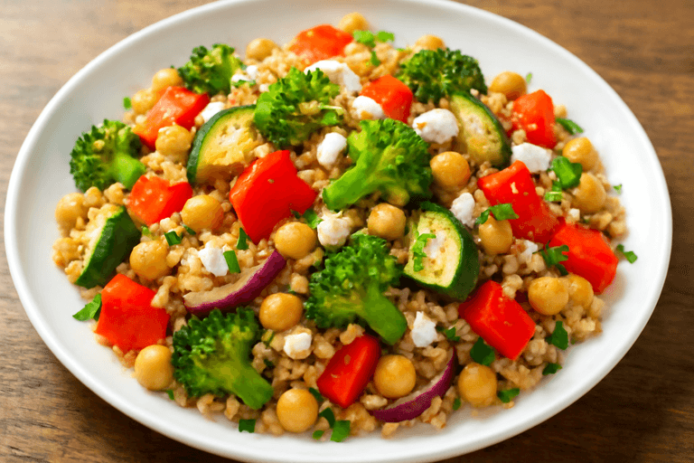 Bunte Gemüse-Quinoa-Pfanne mit Feta