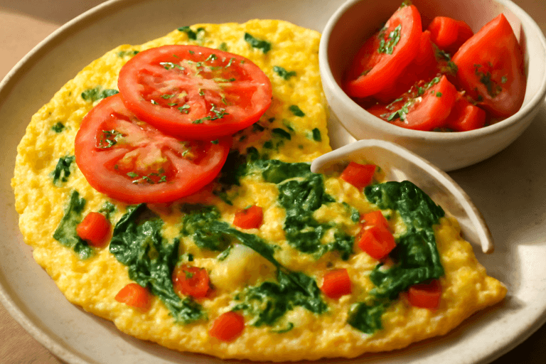 Proteinrik grönsaksomelett med fräsch tomatsallad