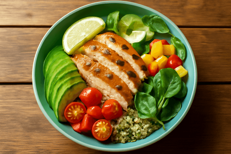 Salată clasică de pui cu quinoa și legume proaspete