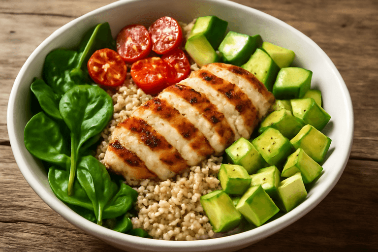 Ensalada clásica de pollo a la parrilla con quinoa
