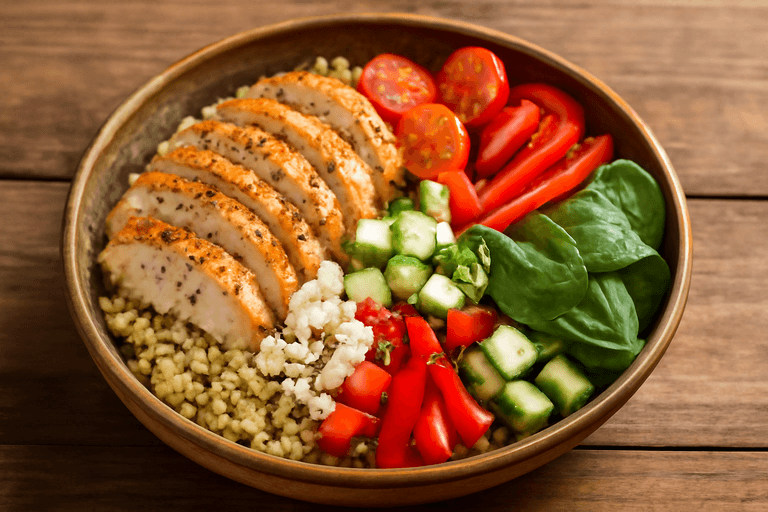 Herzhafte Hähnchen-Quinoa-Bowl mit Gemüse