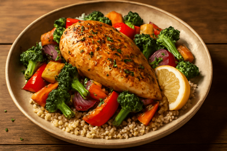 Lett Kyllingfilet med Ovnsbakte Grønnsaker