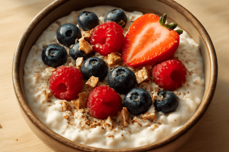 Proteinrik frokostskål med cottage cheese og bær