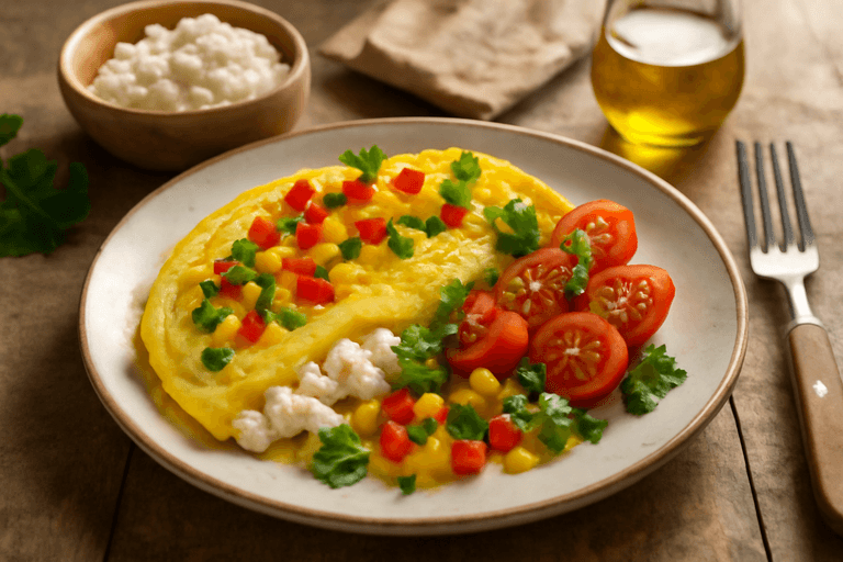 Omletă sățioasă cu legume și brânză slabă