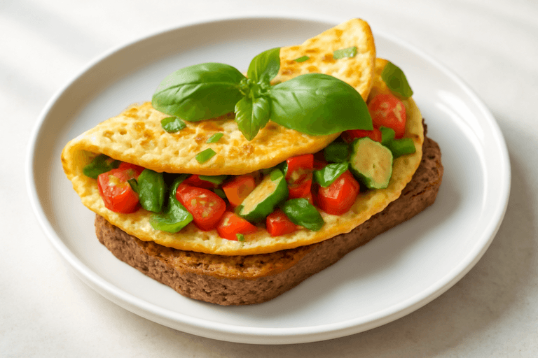 Proteinrik grönsaksomelett med fullkornsbröd