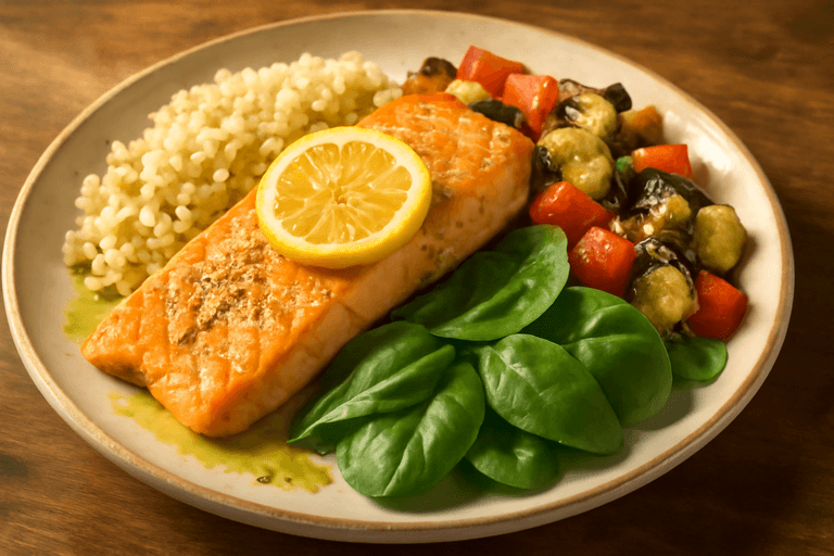 Salmón al Horno con Verduras Asadas y Quinoa