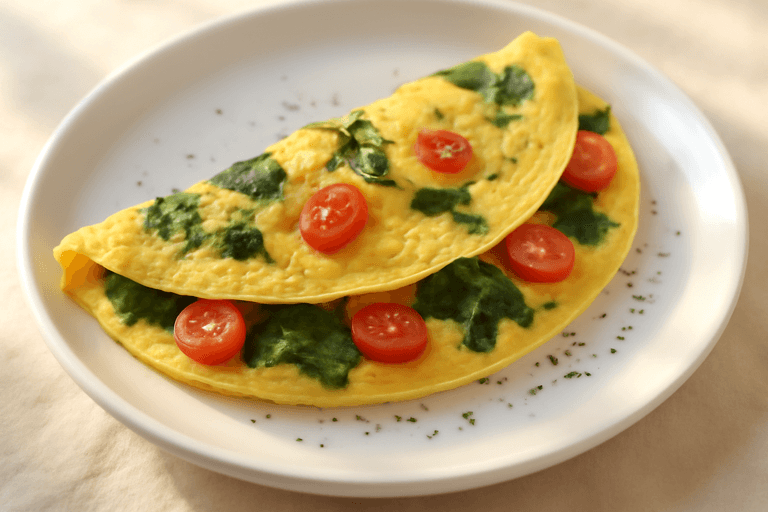 Omelette légère aux épinards et tomates