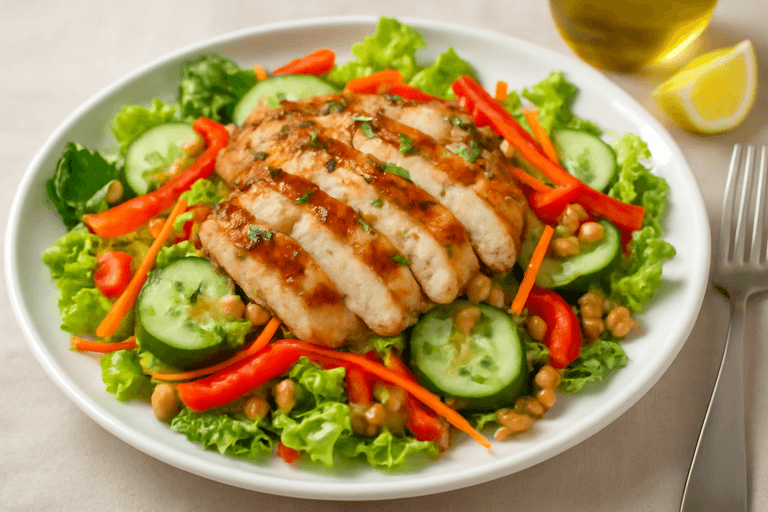 Salade de poulet grillé aux légumes croquants