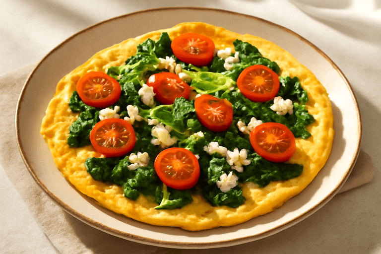 Proteinreiches Omelett mit frischem Spinat & Tomaten
