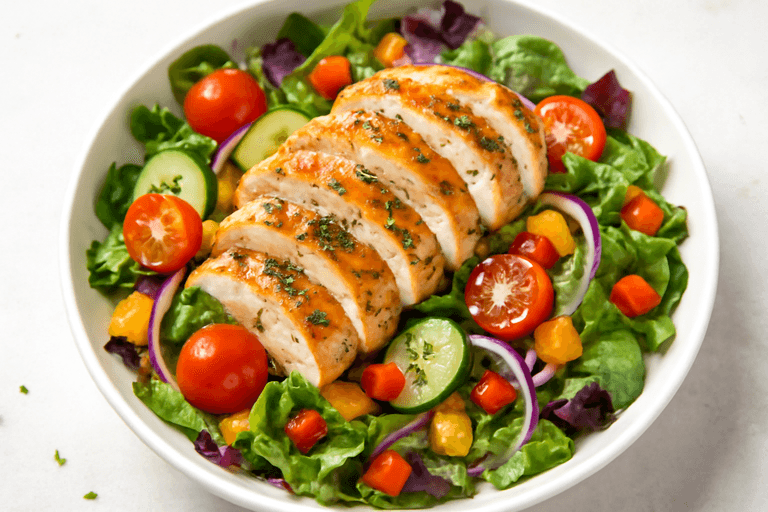 Leichter Hähnchen-Gemüse-Salat mit Zitronen-Dressing