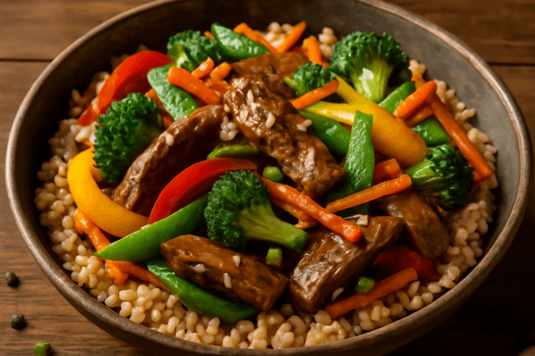 Hearty Beef & Vegetable Stir-Fry with Brown Rice