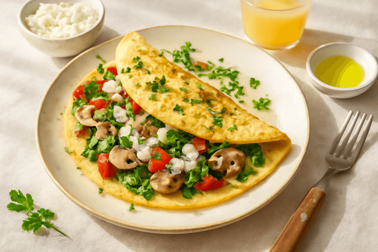 Omletă sănătoasă cu legume și brânză slabă