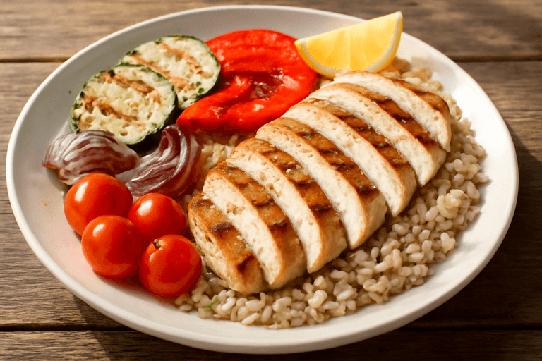 Piletina na žaru s povrćem i integralnom rižom