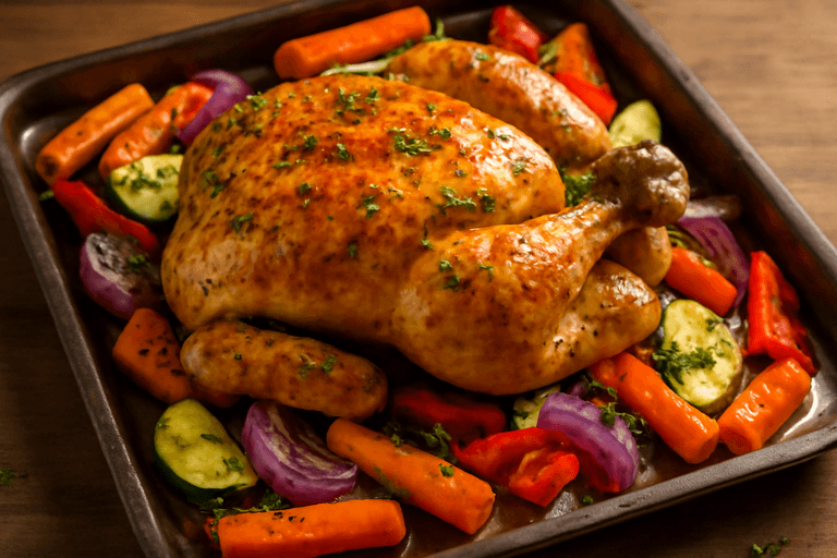 Pollo Asado con Verduras de Temporada