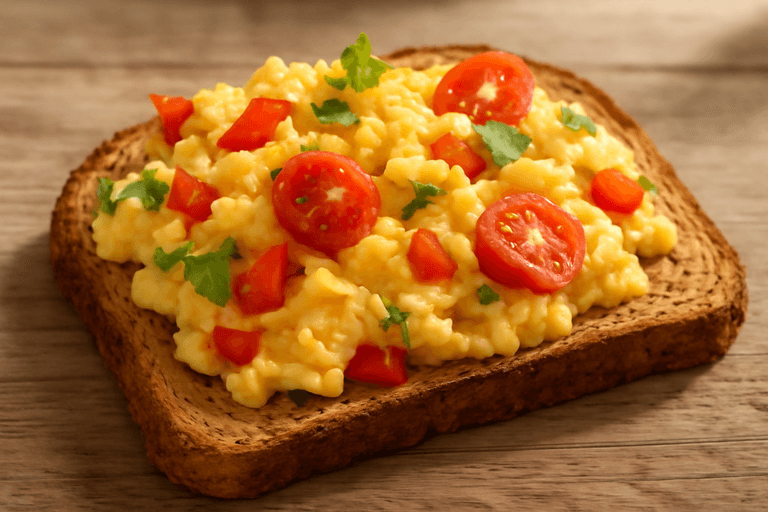 Jajecznica z warzywami na pełnoziarnistym toście