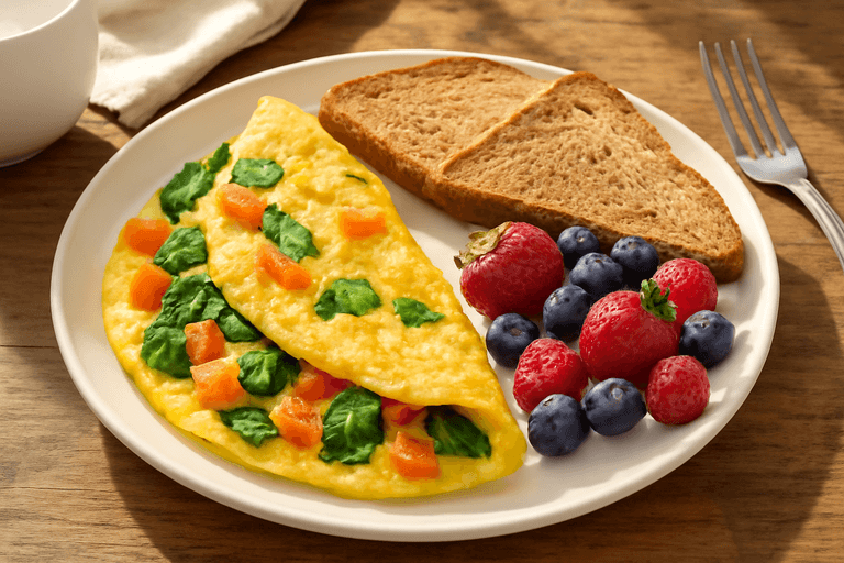 Energizing Veggie Omelette with Toast & Berries