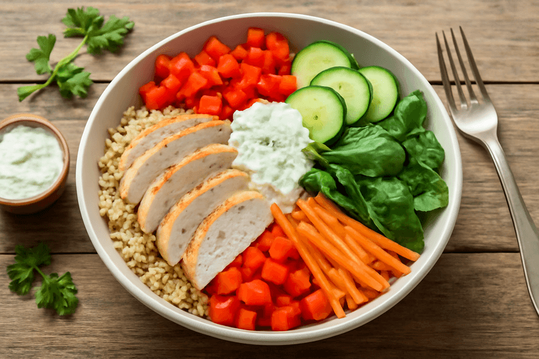 Klassisches Hähnchen-Quinoa-Power-Bowl