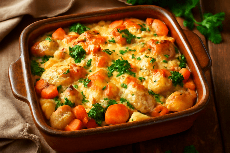 Herzhafter Hähnchenbrust-Kartoffelauflauf mit Gemüse