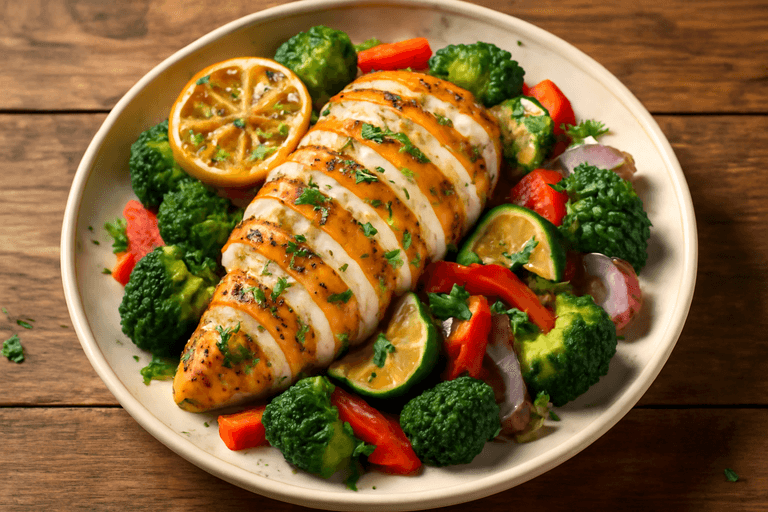 Grilled Lemon Herb Chicken with Roasted Veggies
