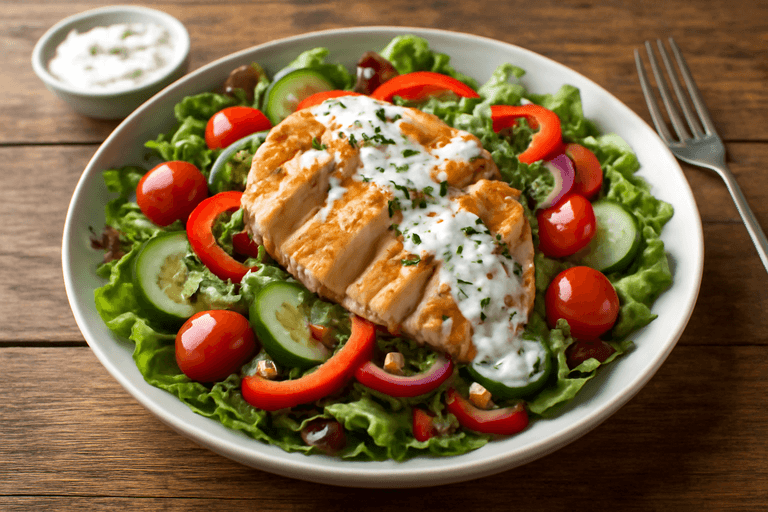 Klassisk kycklingsallad med örtig yoghurt-dressing