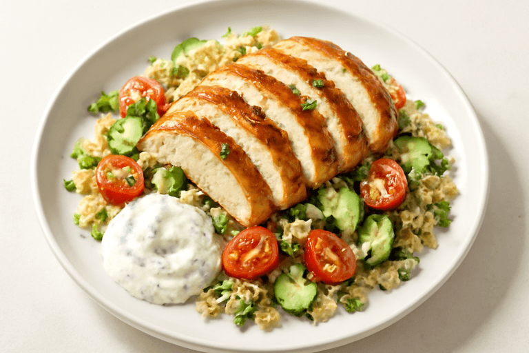 Κοτόπουλο στη Σχάρα με Σαλάτα Κινόα & Δροσερή Σως Γιαουρτιού