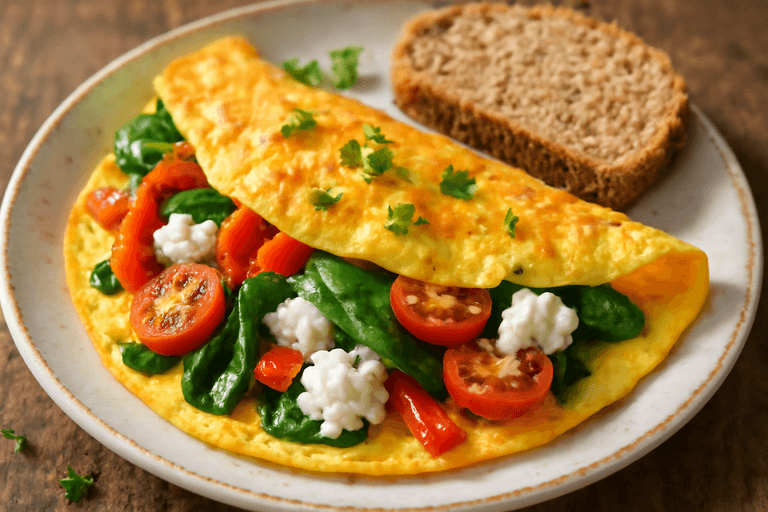 Omletă sățioasă cu legume și brânză slabă