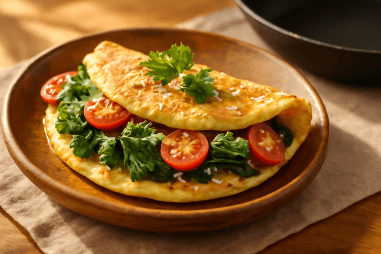 Proteinrik omelett med spinat og tomat