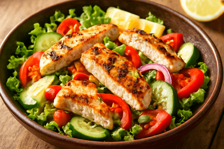 Klasyczna sałatka z grillowanym kurczakiem i warzywami
