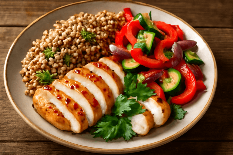 Grillowana pierś z kurczaka z warzywami i kaszą