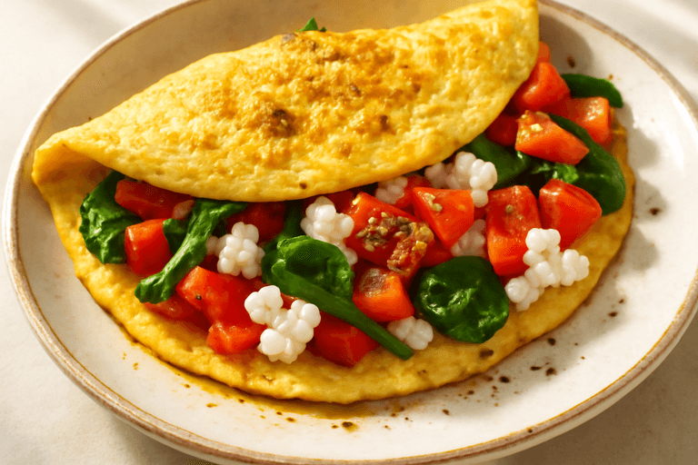 Omletă sățioasă cu legume și brânză cottage