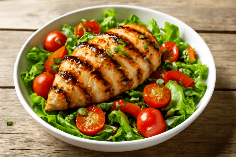Salată clasică cu piept de pui la grătar și legume proaspete