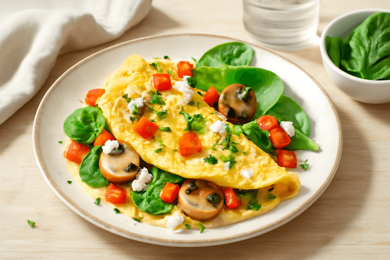 Omletă ușoară cu legume proaspete și brânză